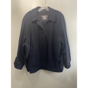 Burberry Men's Wool Coat Size Large Navy w/ plaid lining